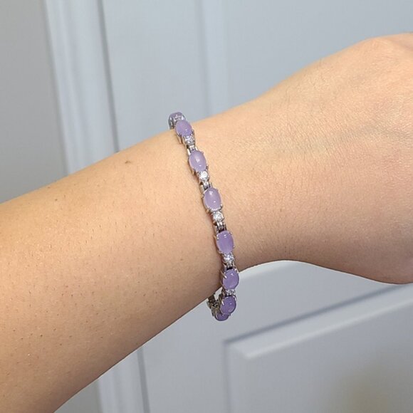 Vintage Amethyst Purple Cabochon CZ Crystal Sterling Silver Tennis Bracelet - Picture 5 of 14
